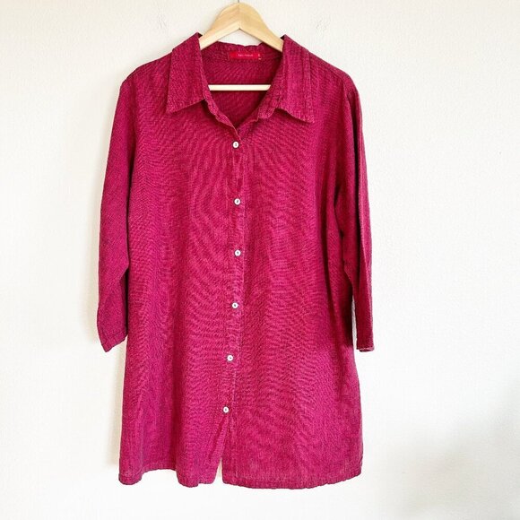 Cut Loose Tunic Button Down Linen Blend Jacket Top Lagenlook Artsy - Picture 1 of 10